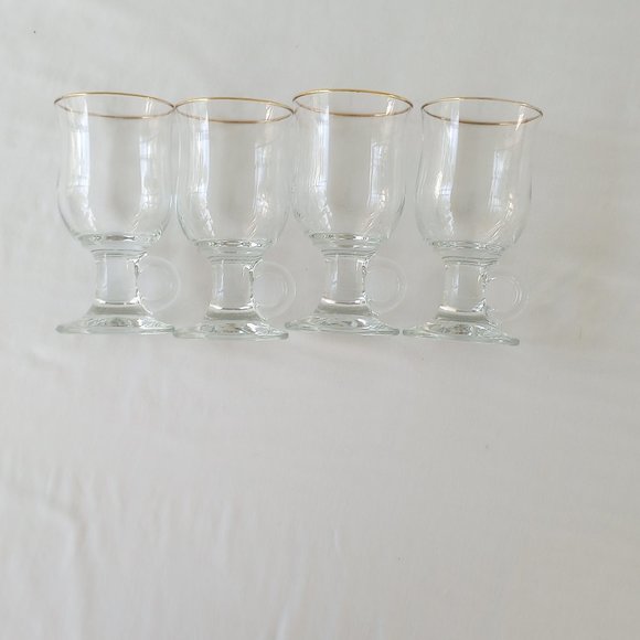 Set of 4 Irish Coffee/Wine/Tea Mugs Clear Glass with Gold Rim & Handles Glass's- - Picture 7 of 12